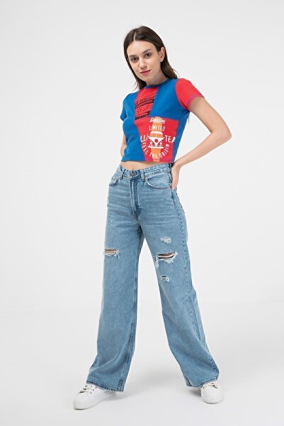 BRZ COLLECTION Γυναικείο μπλουζάκι με κοντό μανίκι Crop με χρώμα αντίθεσης