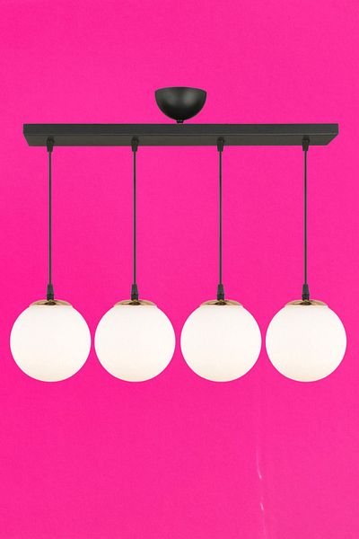 SONSUZ AYDINLATMA&AVİZE Infinite Row Black 4-Piece White Globe Glass Pendant Lamp Luxury Chandelier
