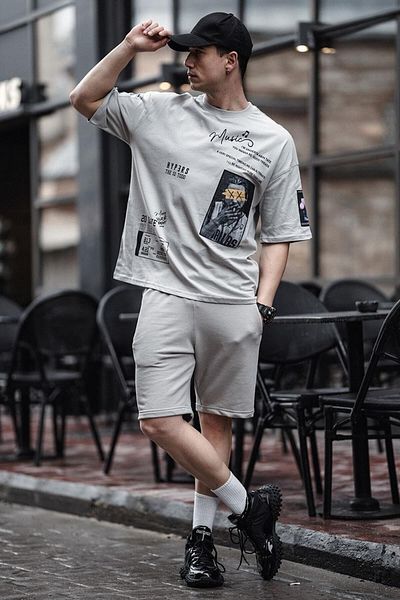 HYPERS Music Printed Gray Shorts T-shirt Set