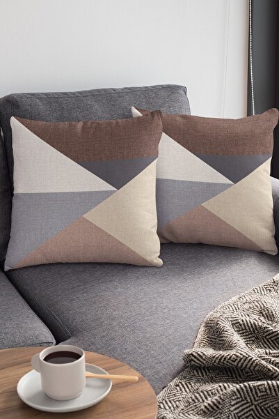 Viva Home 43x43cm Leke Tutmaz Premium Tay Tüyü Kumaş Çift Taraflı Kırlent Geometrik Yastık Kılıfı Krl391