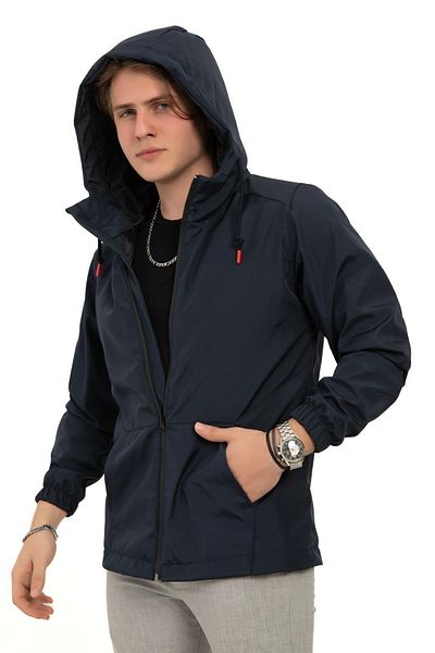 Montup Ανδρικό αδιάβροχο Navy Blue - Αδιάβροχο και αντιανεμικό, με κουκούλα, τσέπη καγκουρό