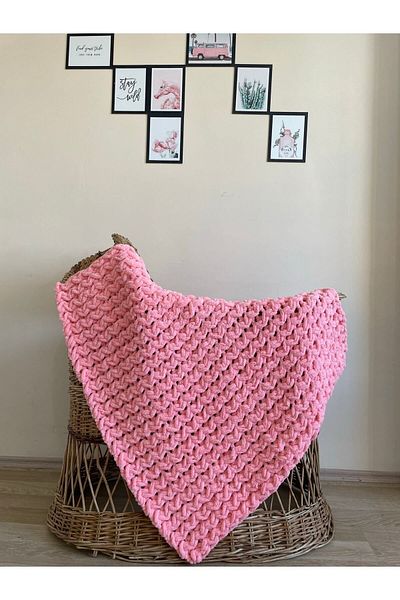Alize Puffy Hand Knitted Baby Blanket