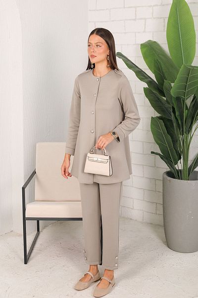 Melike Tatar Scuba Buttoned Set Mink - 3-5203
