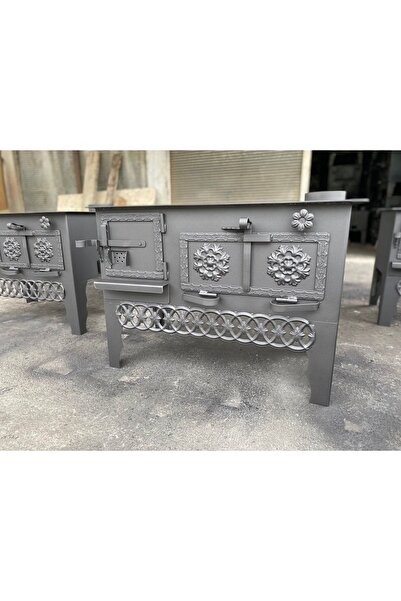 KAAN KUZİNE 80'lik Yatık Kuzine Izgaralı Fırınlı Soba Motif Desen