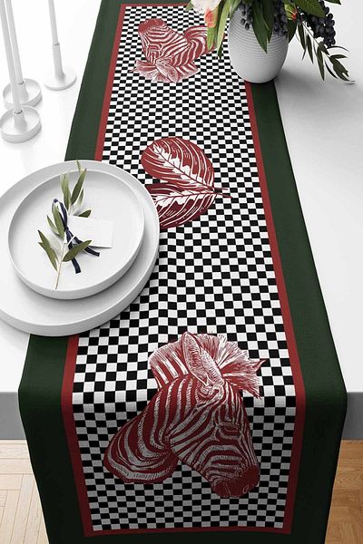 Pilloveland Checkers alergători cu model țesute din piele intoarsa - 140*40 Cm