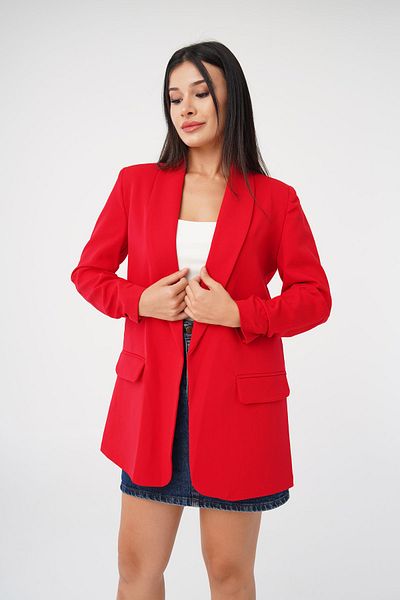 Hipo Trend Red Blazer Jacket - Sleeve Drawstring Detail