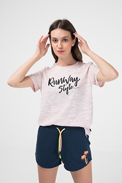 BRZ COLLECTION Ροζ Χρώμα Μαύρο Λιωμένο Γυναικείο κοντομάνικο μπλουζάκι