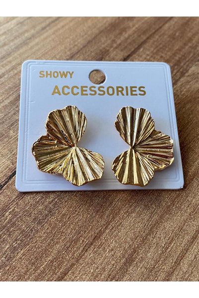 HerşeyVarBurda Ribbon Figured Earrings Gold Color