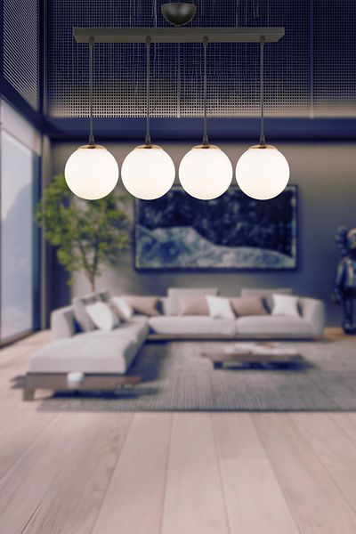 SONSUZ AYDINLATMA&AVİZE Infinite Row Black 4-Piece White Globe Glass Pendant Lamp Luxury Chandelier