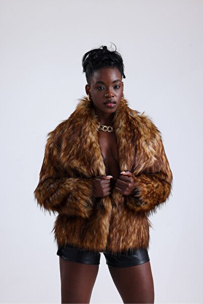 KürkZone Kadin Muadi?l Geni?ş Yaka Kürk Ceket Kaban