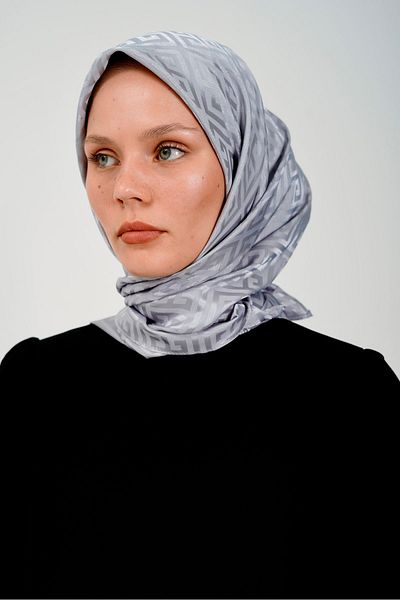 PİRAMİT Premium Gray Jacquard Labyrinth Scarf