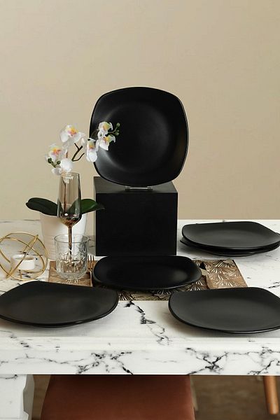Keramika Farfurie de Servire Coltar Negru Mat 27 cm 6 Bucati 956