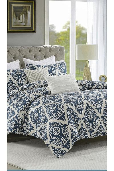 İQON Σετ Παπλωματοθήκη Διπλό Ελαστικό Navy Blue - Damask DAMASCOO