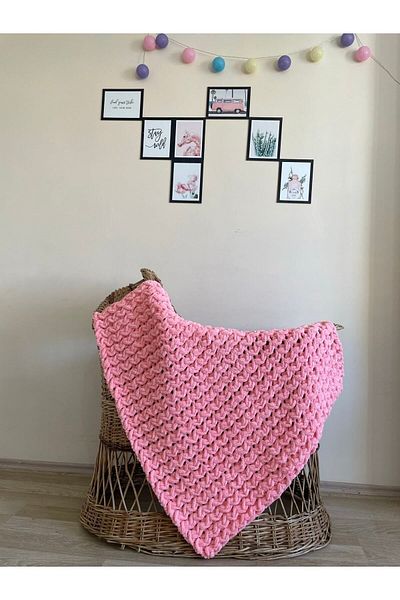 Alize Puffy Hand Knitted Baby Blanket