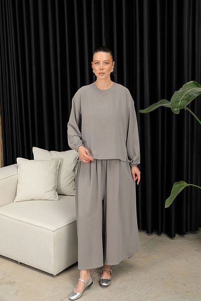 Melike Tatar Gray Loose Tunic Suit with Trousers 32-2210