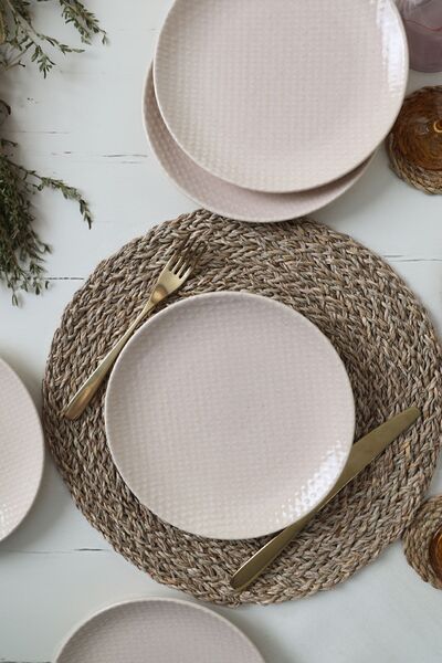 Keramika 21 Cm 6 Pieces Sandy Cream Relief Cake Plate - Q32