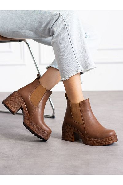 Alemdar Shoes Tan Skin Γυναικείες Μπότες με τακούνι