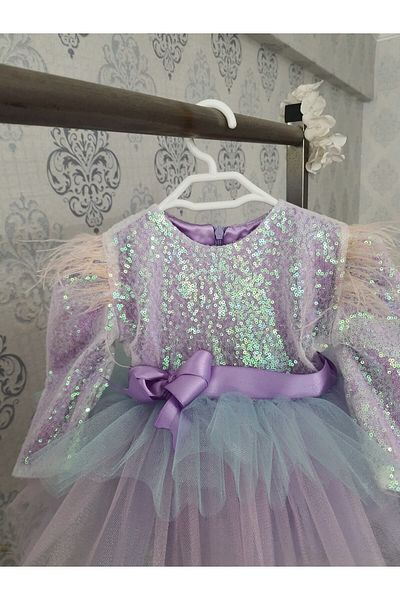 Kidstore Rochie pentru fetiță cu mânecă lungă în culorile unicorn liliac