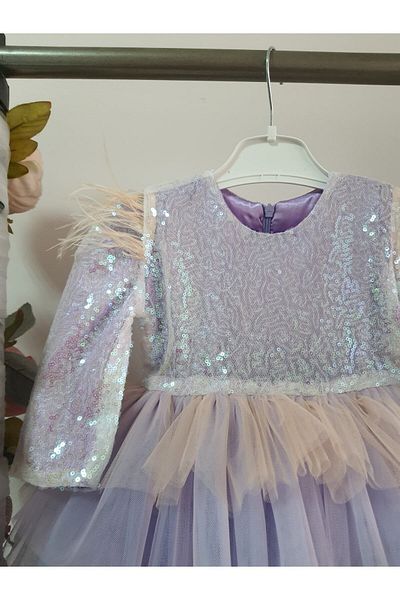 Kidstore Rochie cu mânecă lungă cu unicorn liliac pentru fetiță