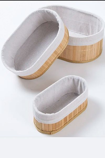 GİLLİ STORE 3-частов овален бамбуков шкаф - кошница и кутия за съхранение с естествена подплата за баня и кухня