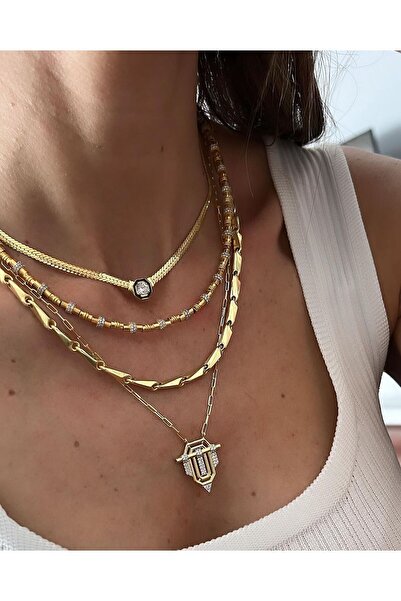 Mcgsteel ÖZEL SERİ ZİRKON İŞLEMELİ A KALİTE GOLD KOLYE