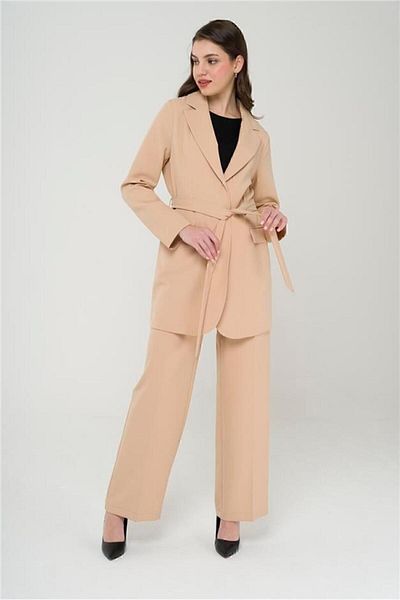 Olcay Belt Detailed Unlined Jacket Trousers Suit A.kamel 9214