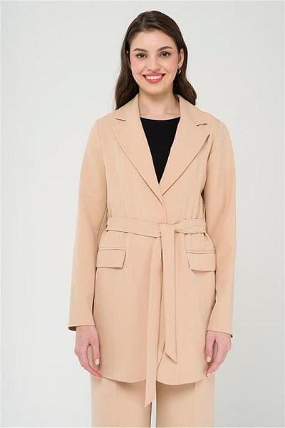 Olcay Belt Detailed Unlined Jacket Trousers Suit A.kamel 9214