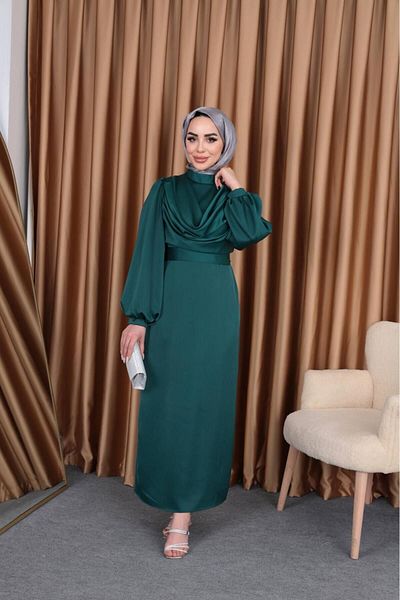modadeywearst Σατέν Hijab Βραδινό Φόρεμα - Dagaje Cut
