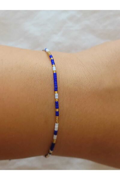 Huayen Atelier Miyuki Mavi Beyaz Gold Bileklik