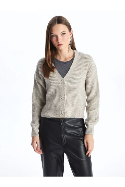 LC Waikiki Lcw Vision Beige V-Neck Women's Knitwear Cardigan