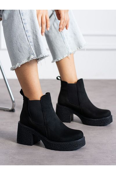 Alemdar Shoes Cizme de damă din piele intoarsa neagra - Since cu toc