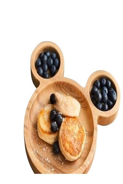 AR&MA WOOD Natural Baby and Child Food Plate - Wooden Teddy Bear Figure, 3 Compartments