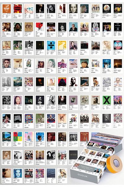 GUGUK Albüm Kapakları Temalı 99 Adet Duvar Poster Seti, Özel Tasarım Kutulu, Oda Dekoru (GGK-K034)