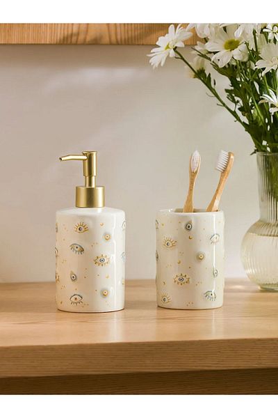 LC Waikiki LCW HOME Κρεμ Χρώμα Σετ Μπάνιου 2 τεμαχίων Κεραμικό - Θέμα Eye