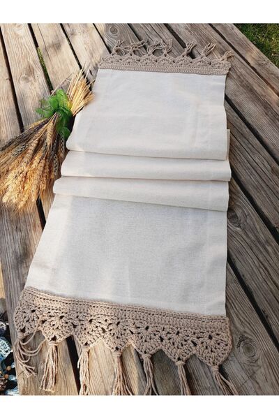 ZÜMAL Hand Knitted Macrame Linen Fabric Runner 35x150 (Color CAPPOCINO)