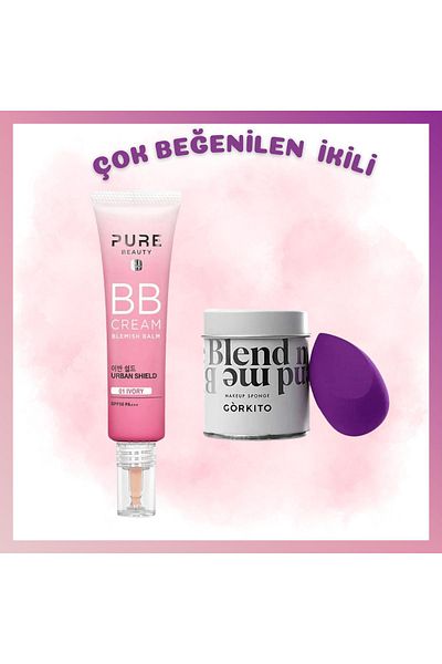 PURE BEAUTY Spf50 Bb Cream - Ivory 30ml & Purple Sponge 2-Piece Makeup Set