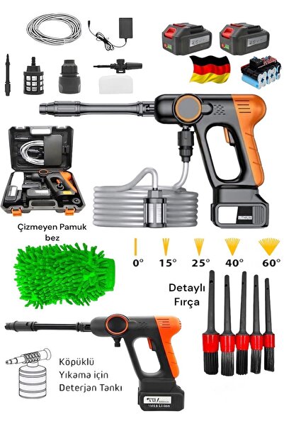 DYNAMİC MAX 966VFp Çift Akülü Şarjlı Oto Araç Bahçe Yıkama Yüksek Basınç Tabancası Temizleme Fırçası Bez Hediye