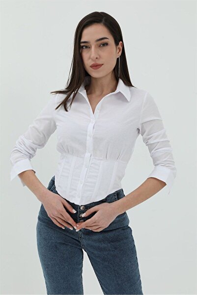 LITTLEMOON Πουκάμισο Crop με λεπτομέρεια Gipe με κορσέ