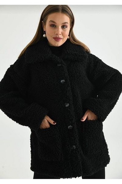 Vuslat Jachetă cardigan de pluș cu guler supradimensionat, fără căptușeală, în interior și în exterior