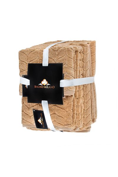 Bagno Milano 6-Piece Towel Set - 100% Organic Cotton - Italian Design Beige Bath Towel Set - Dowry Towel Set