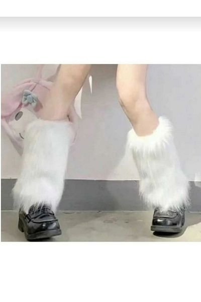 mlio White Plush Fur Leggings - Long Furry, Standard Size Y2k Leggings