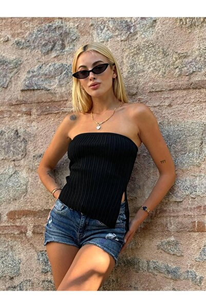 Butik Bluză fără bretele din tricotaj asimetric pentru damă