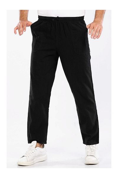 BERNEO Unisex 100% Cotton Linen Look Relaxed Pants