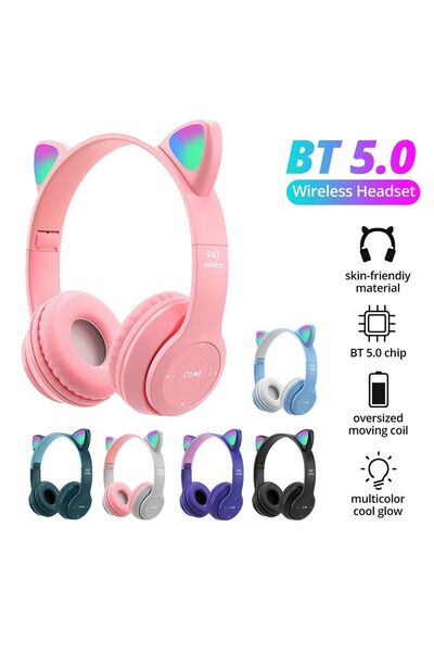 Pet Rock Bluetooth Kulaklık P47 Kedili Kulaklık Cat Rgb Led Işıklı Çocuk Kula...