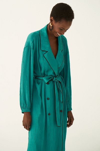 Perspective Aurys Comfortable Fit Men's Collar Tied Midi Size Emerald Color Dress