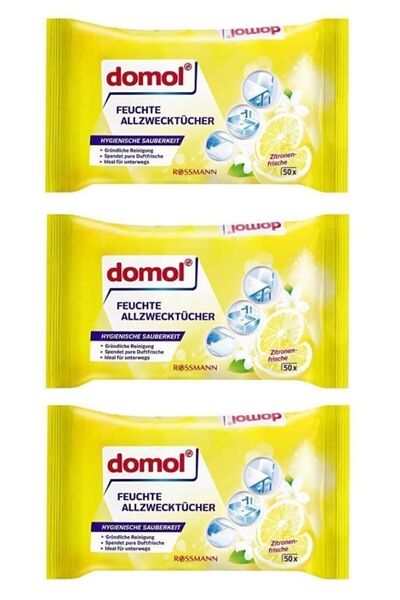 ROSSMANN 3'lü Domol Islak Temizlik Bezi Çok Amaçlı, Limon Kokulu 50 Adet