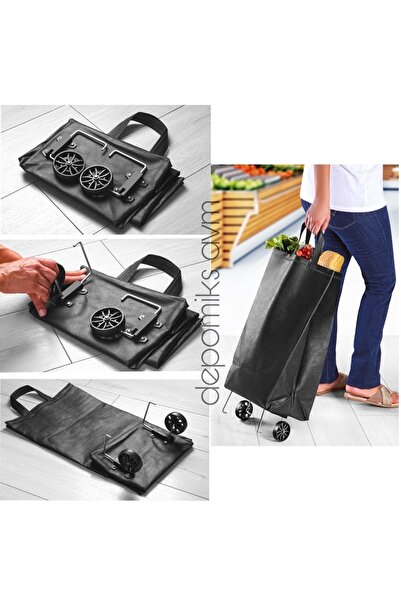 Depomiks Avm Çok Amaçlı Portatif Katlanabilir Tekerlekli Pazar Çarşı Market Arabası