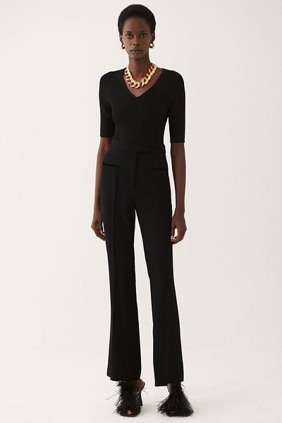 Perspective Gray Slim Fit Long Length Black Color Women's Trousers