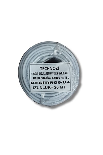 technozi 20 Metre Çanak Anten Kablosu Rg6 U6 Uydu Kablosu Gold F Konnektörlü