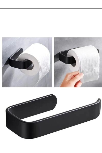VİYAM Metal Mat Siyah Wc Kağıtlık Tuvalet Kağıtlığı Tuvalet Kağıdı Askısı Yapışkanlı Tasarım